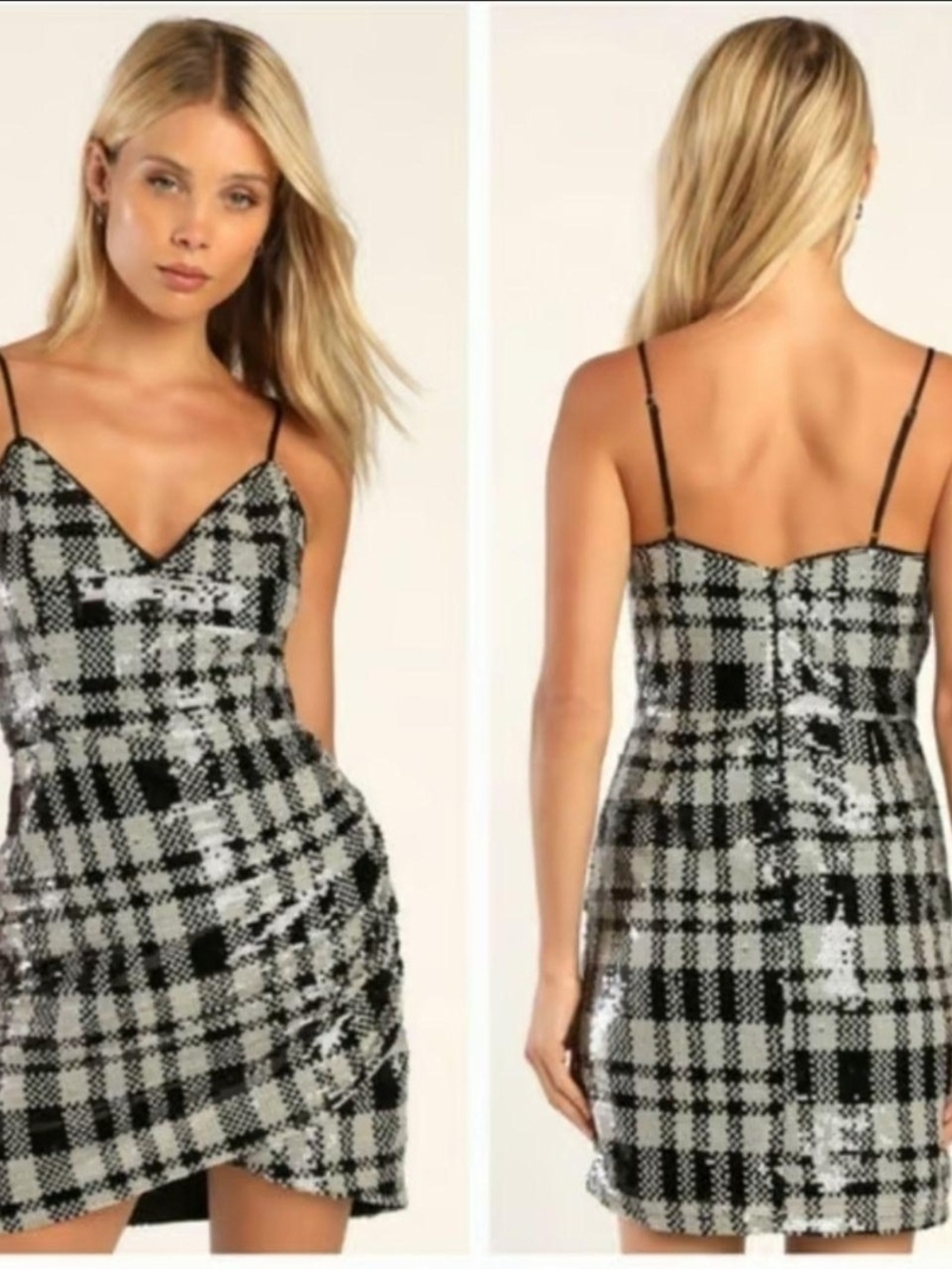 Lulu's Plaid My Love Black & White Sequin Mini Cocktail Gala Party Dress Medium
